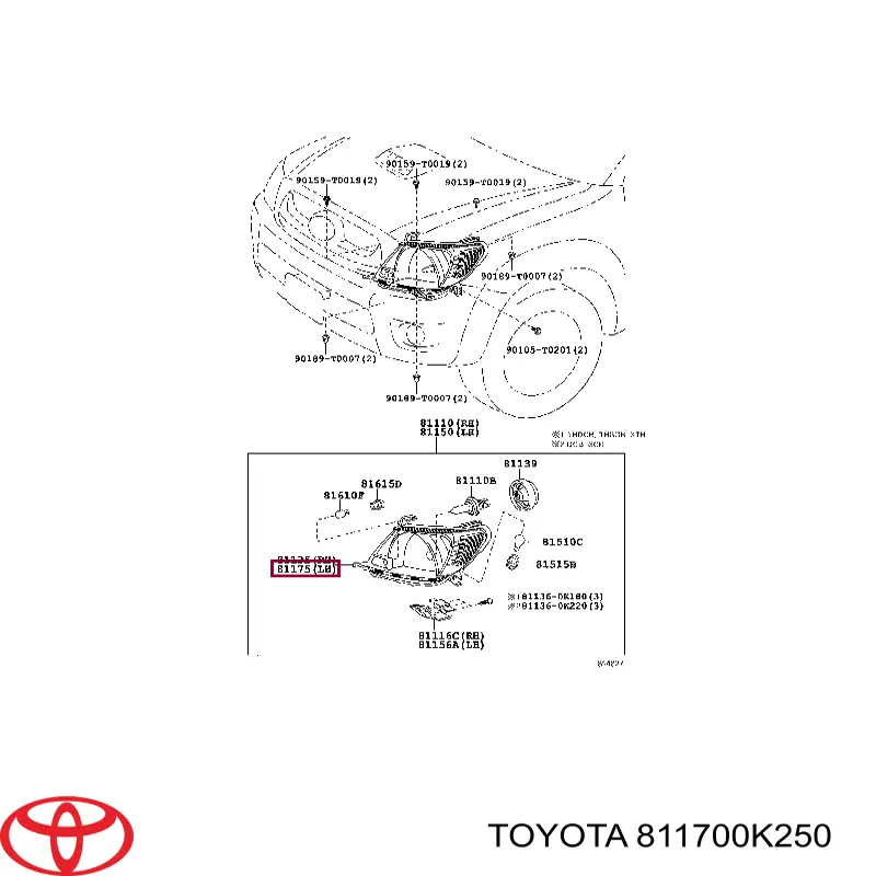 811700K250 Toyota Фара ліва передня