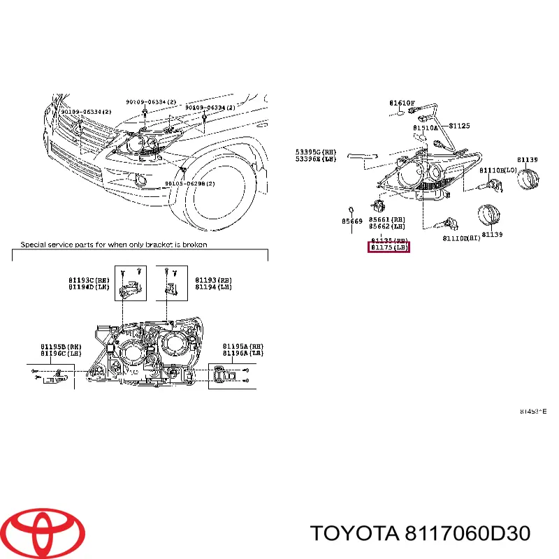 8117060D30 Toyota Фара дальнього світла в зборі