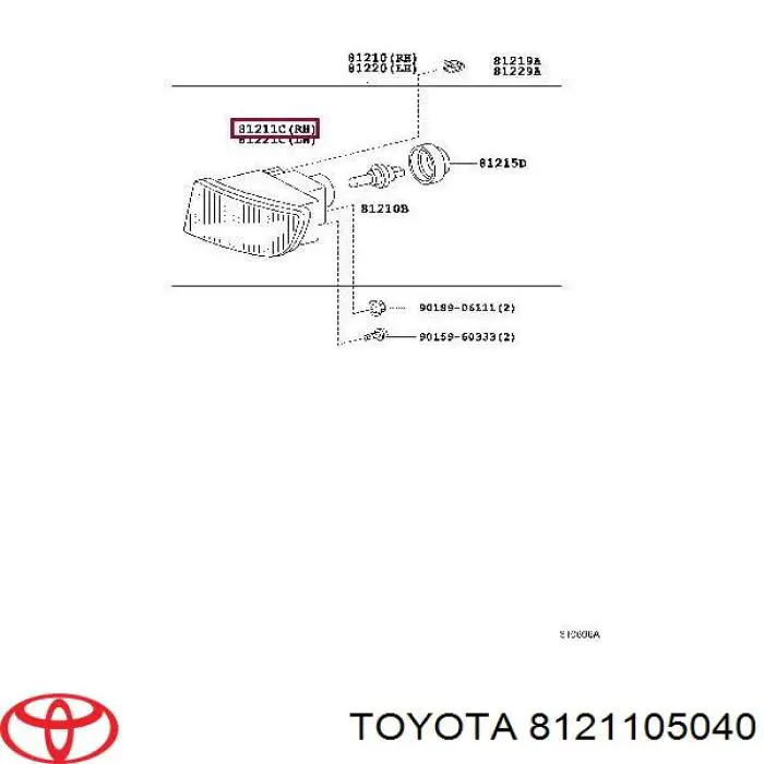 Скло протитуманні фари, правою Toyota Avensis (T22) (Тойота Авенсіс)