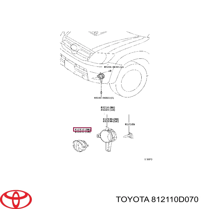 812110D070 Toyota Фара протитуманна, права