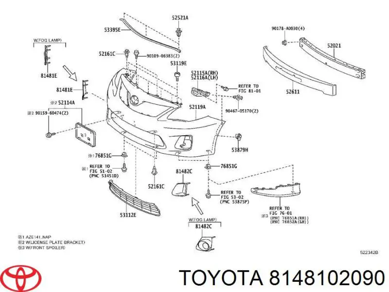 Купити 8148102090 Toyota Заглушка/ решітка протитуманних фар бампера переднього, права