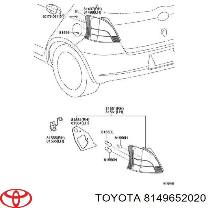 Кліпса кріплення заднього ліхтаря Toyota 8149652020 ціна, від 0.84 USD