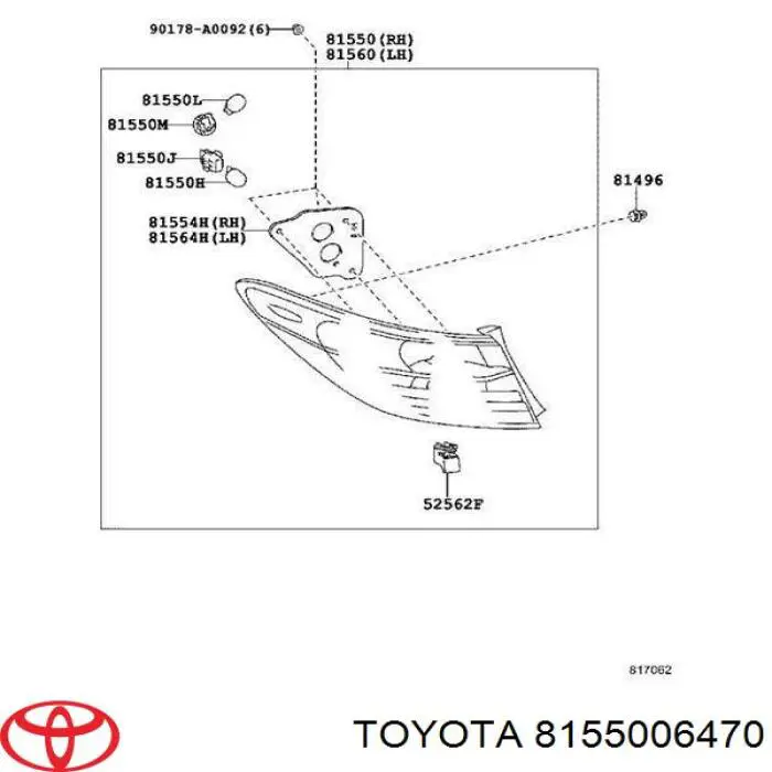 8155106490 Toyota Задній правий зовнішній ліхтар