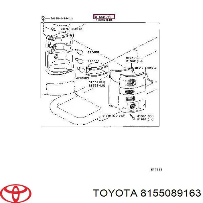 Ліхтар задній правий 8155089163 Toyota