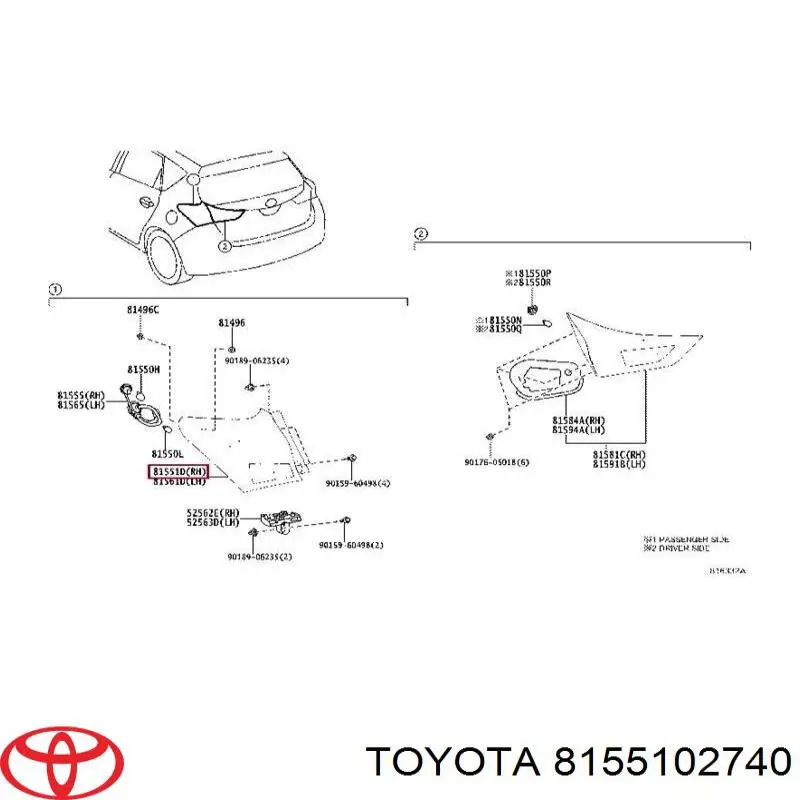 8155102740 Toyota Задній правий зовнішній ліхтар