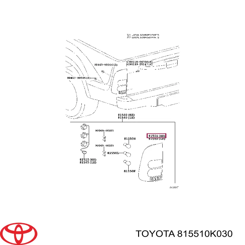 Купити 815510K030 Toyota Задня права фара