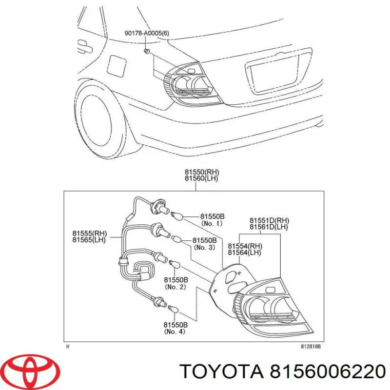 Ліхтар задній лівий Toyota 8156006220 ціна, від 50.68 USD