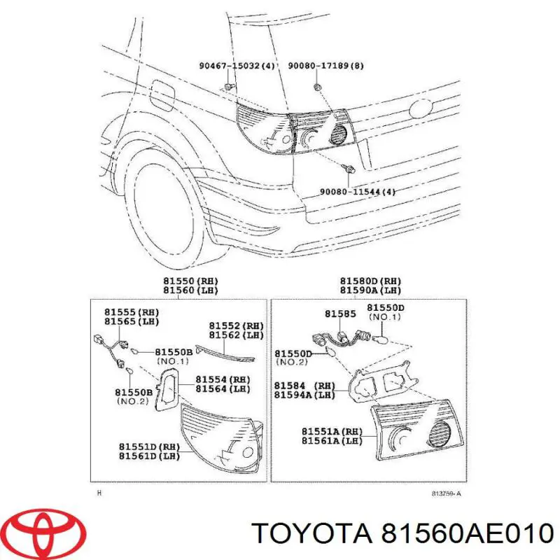 81560AE010 Toyota Задня ліва фара