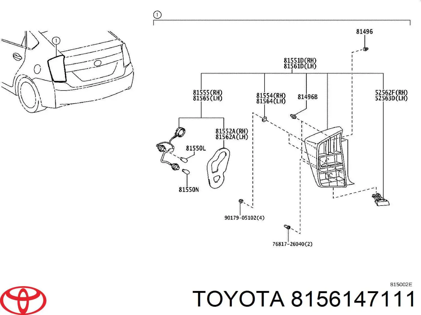 Ліхтар задній лівий, зовнішній 8156147111 Toyota