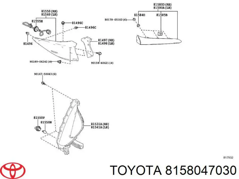 8158047030 Toyota Ліхтар задній правий, внутрішній