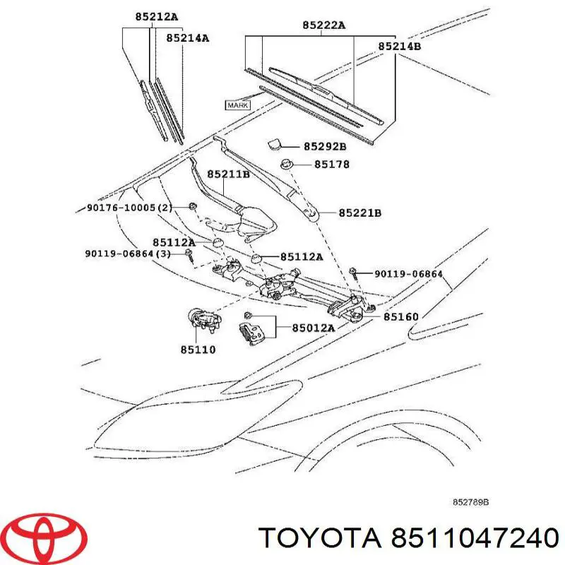 8511047240 Toyota Мотор склоочисника скла (трапеції)