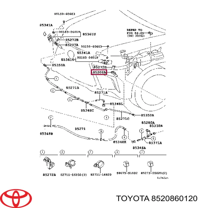 8520860120 Toyota Тримач форсунки омивача фари, підйомний циліндр