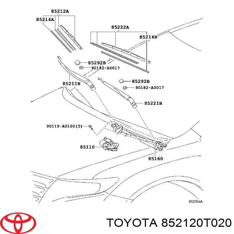 Щітка-двірник лобового скла, пасажирська Toyota 852120T020 ціна, від 34.24 USD