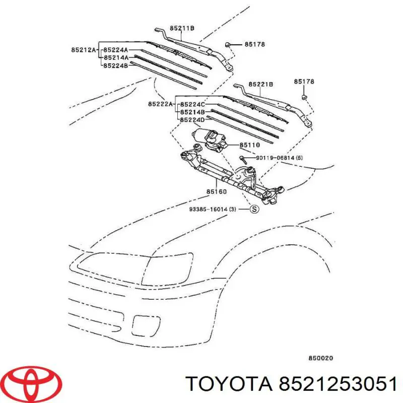Купити 8521248040 Toyota Щітка-двірник лобового скла, пасажирська