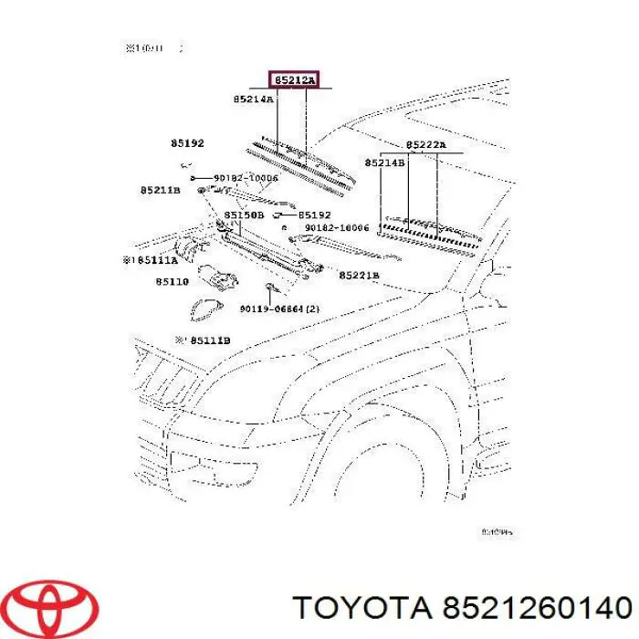 Щітка-двірник лобового скла, пасажирська Toyota 8521260140 ціна, від 5.42 USD