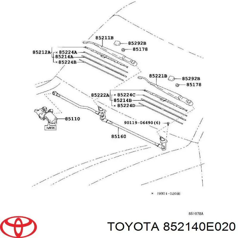 Гумка склоочисника водійська Toyota Yaris VERSO (NCP2) (Тойота Яріс)