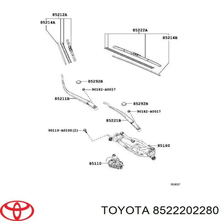 Щітка-двірник лобового скла, водійська Toyota 8522202280 ціна, від 38.22 USD