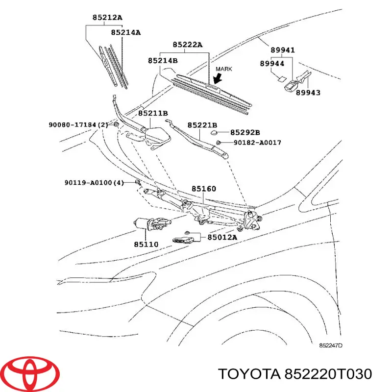 852220T030 Toyota Щітка двірника ліва