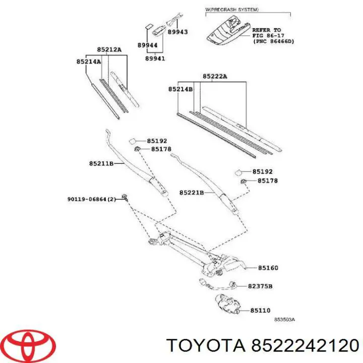 8522242120 Toyota щітка-двірник лобового скла, водійська
