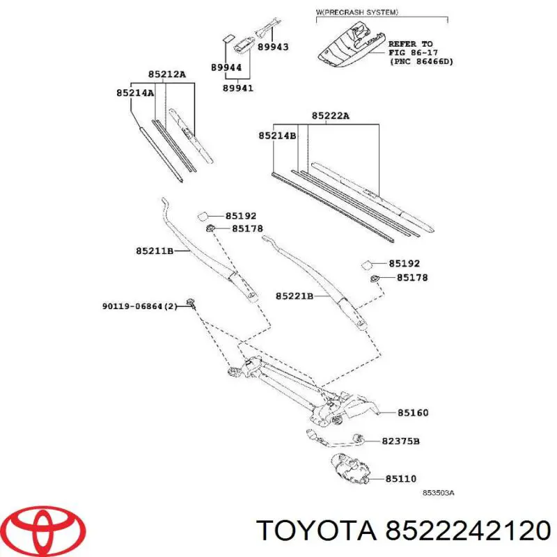 Купити 8522242120 Toyota Щітка-двірник лобового скла, водійська
