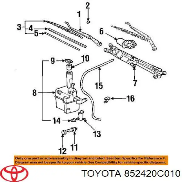 Щітка склоочисника заднього скла Toyota 852420C010 ціна, від 16.32 USD