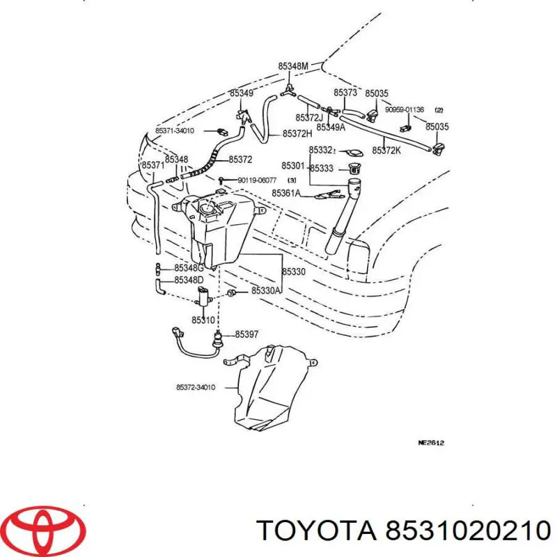 8531020210 Toyota насос-двигун омивача скла, переднього