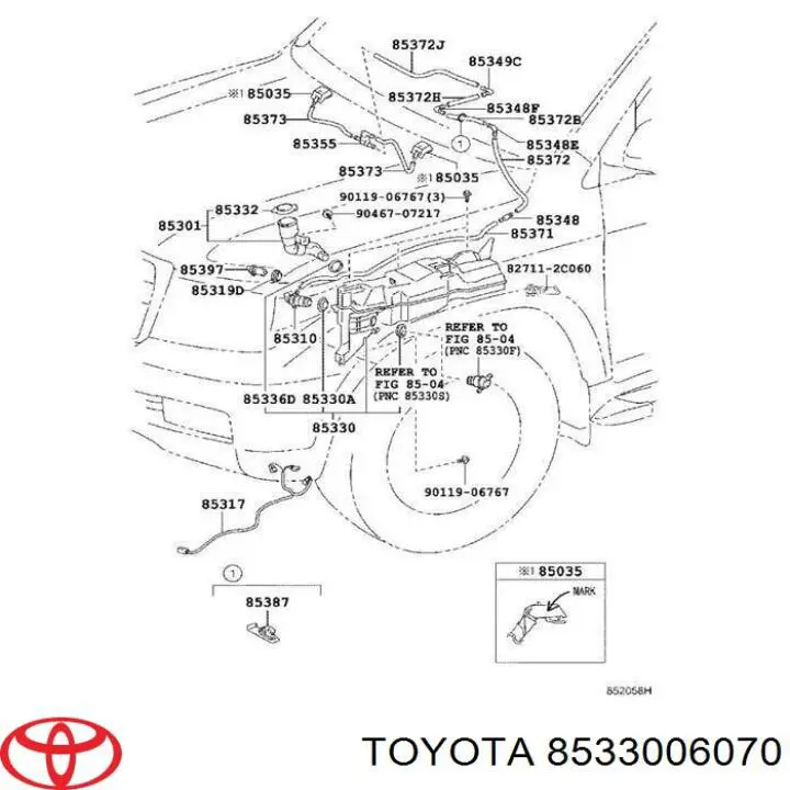 8533006070 Toyota насос-двигун омивача скла, переднього