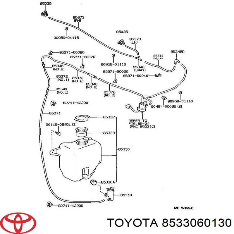 8533060130 Toyota насос-двигун омивача скла, переднього