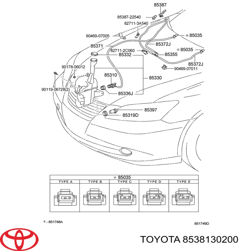 8538130200 Toyota форсунка омивача лобового скла