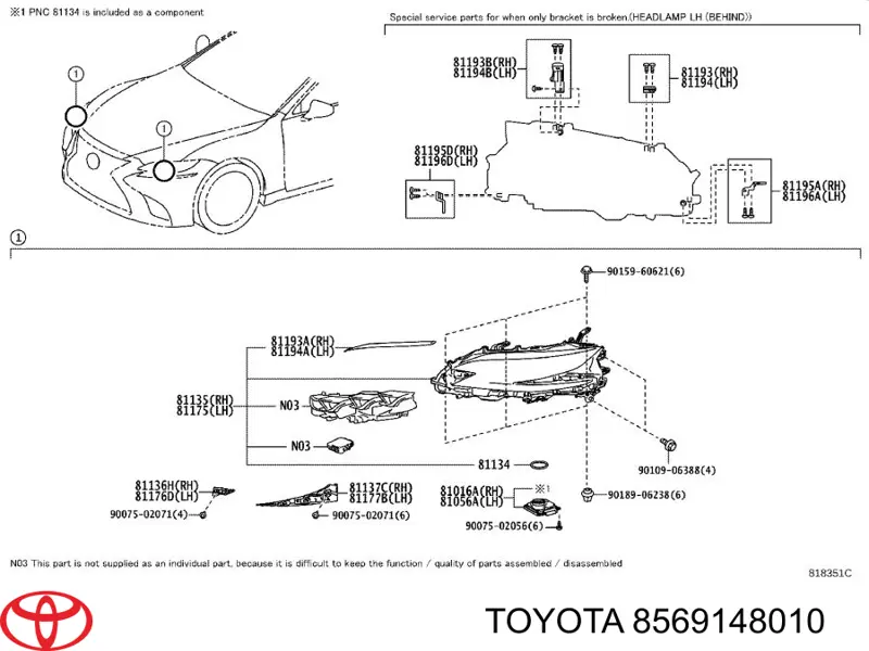 8569148010 Toyota Двигун корректора фари