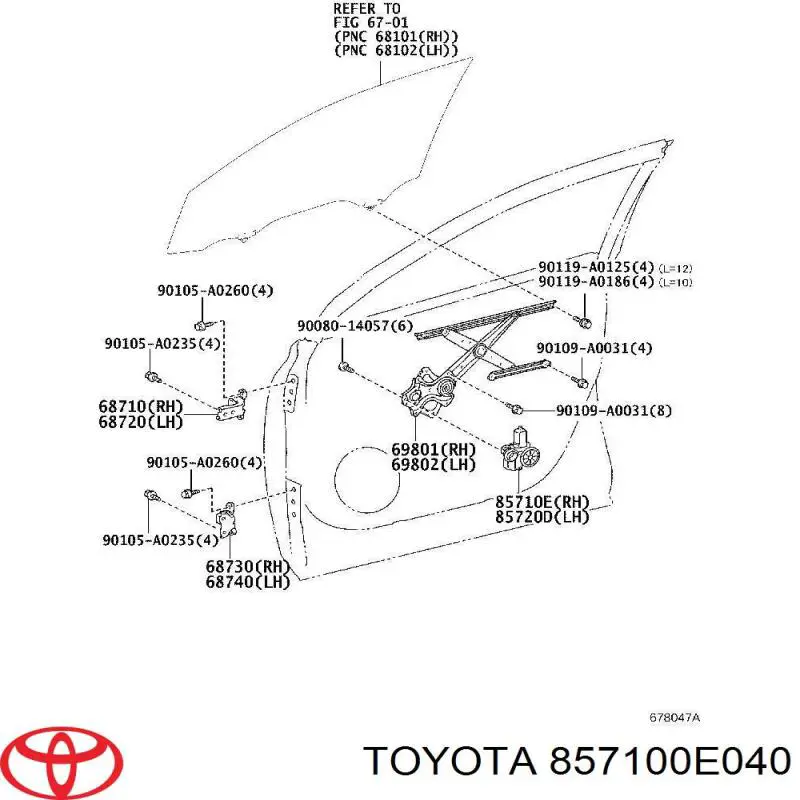 Двигун склопідіймача двері передньої, правої 857100E040 Toyota