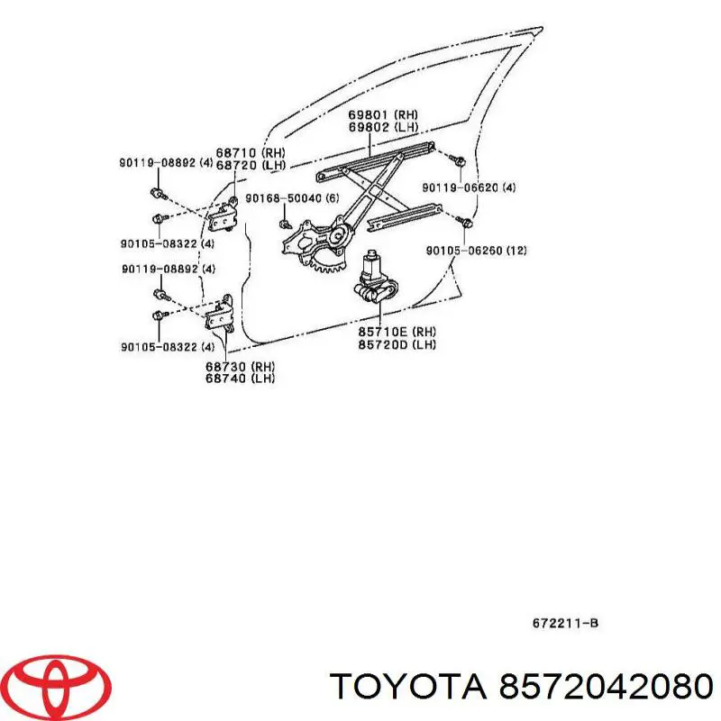 Мотор склопідйомника дверей передніх, лівих Toyota 8572042080 ціна, від 29.17 USD