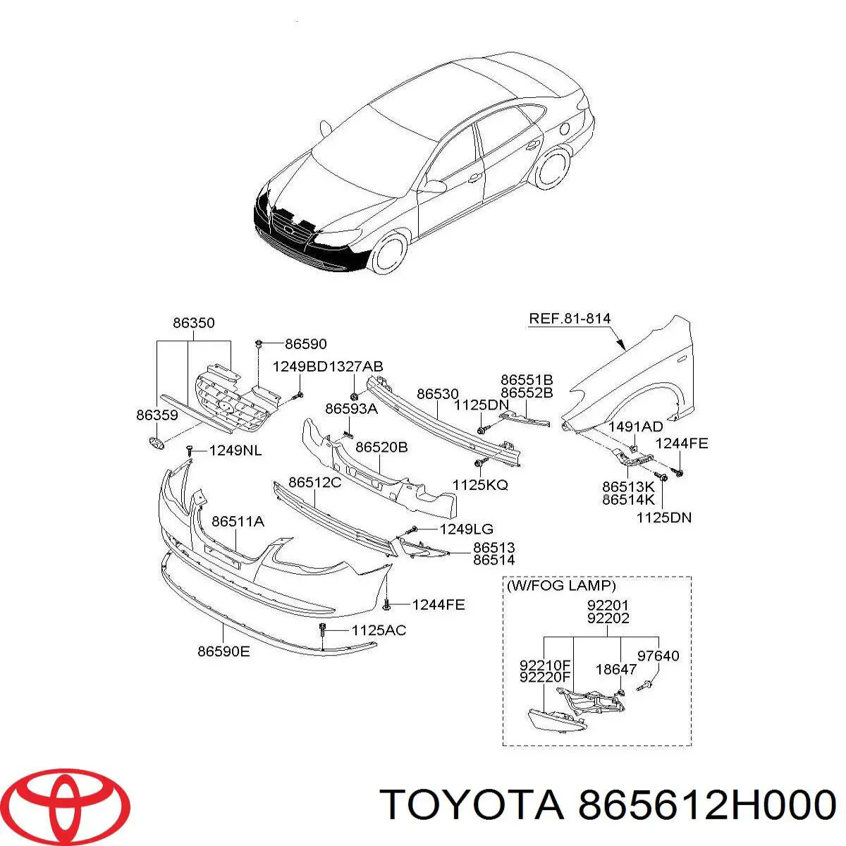 865612H000 Toyota Решітка переднього бампера