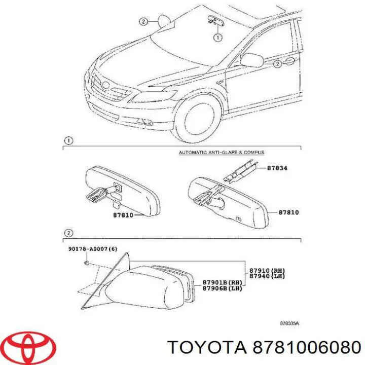 Дзеркало заднього виду в салоні Toyota 8781006080 ціна, від 25.87 USD