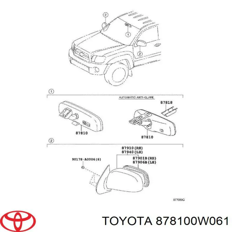 Дзеркало заднього виду в салоні Toyota 878100W061 ціна, від  USD
