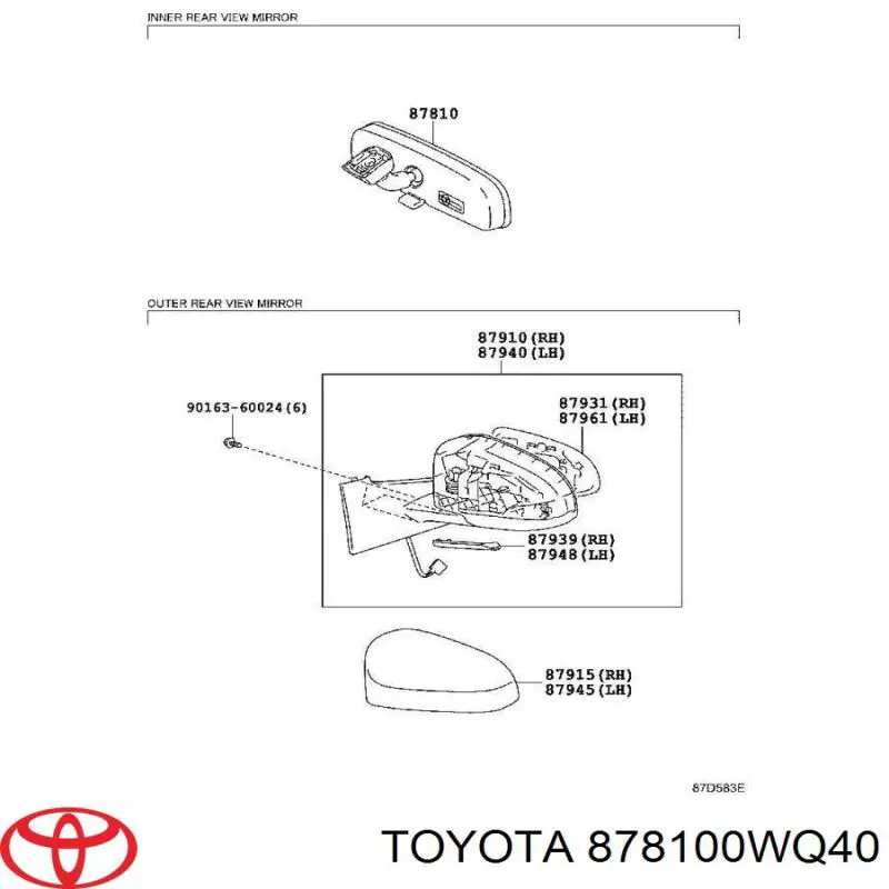 Дзеркало заднього виду в салоні Toyota 878100WQ40 ціна, від 25.40 USD