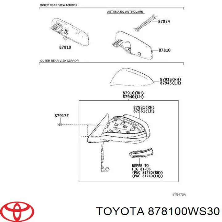 878100WS30 Toyota Салоне дзеркало заднього виду