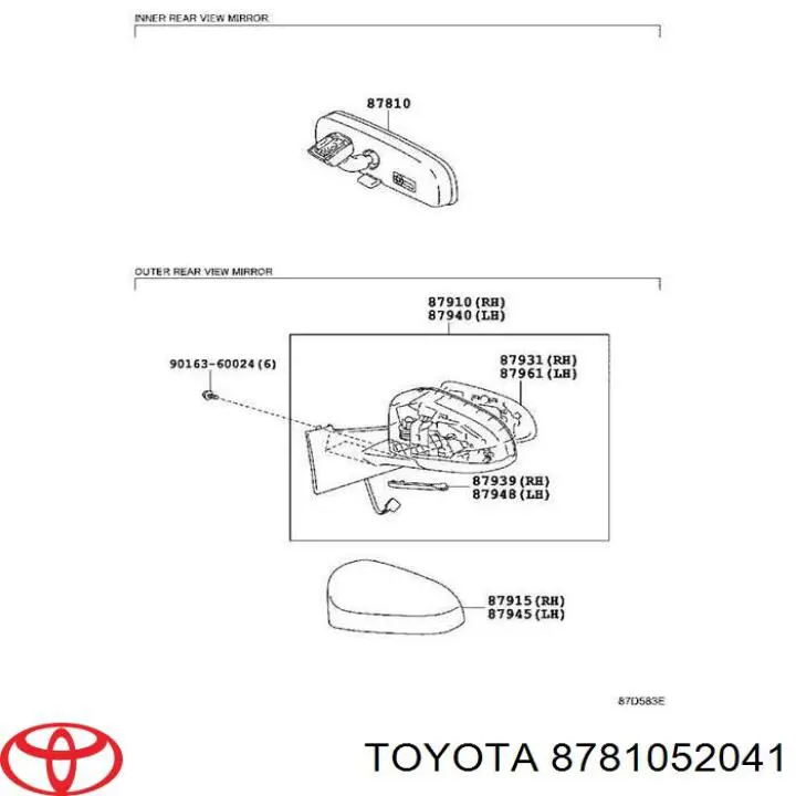 Дзеркало внутрішнє, салону Toyota Prius (NHW20) (Тойота Пріус)