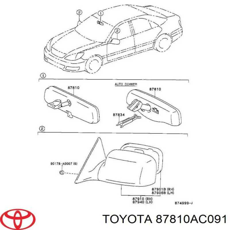 87810AC091 Toyota Салоне дзеркало заднього виду