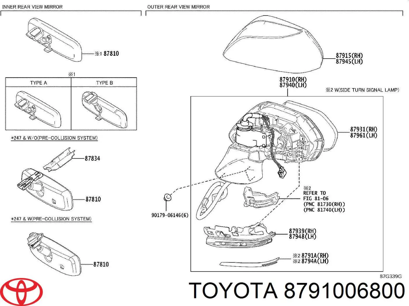 Накладка дзеркала заднього виду, права Toyota Camry (V70) (Тойота Камрі)