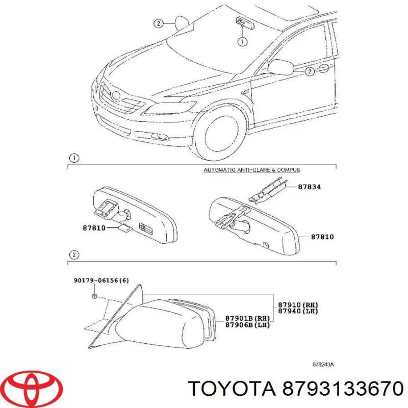 8793133670 Toyota Дзеркальний елемент правий
