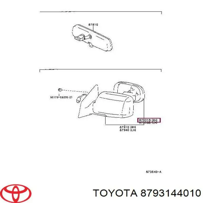 Дзеркальний елемент правого дзеркала заднього виду Toyota 8793144010 ціна, від 65.15 USD
