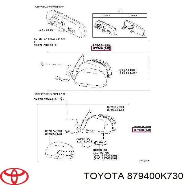 879400K730 Toyota Дзеркало заднього виду, ліве