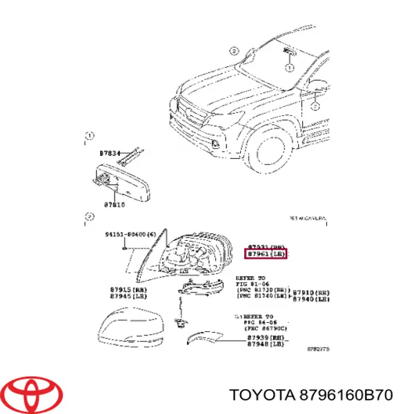 Дзеркальний елемент лівого дзеркала заднього виду Toyota 8796160B70 ціна, від 186.44 USD
