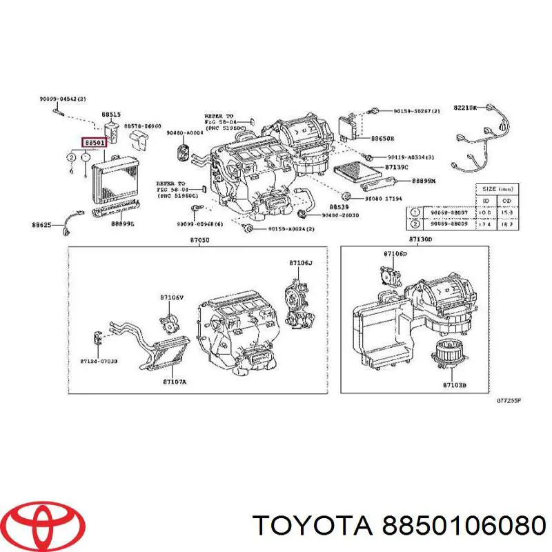 8850106080 Toyota радіатор кондиціонера салонний, випарник