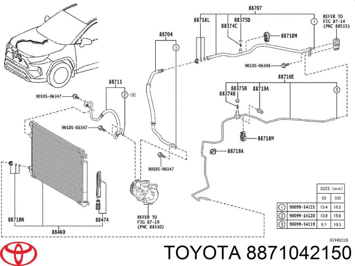 8871042150 Toyota шланг кондиціонера, від радіатора до випарника