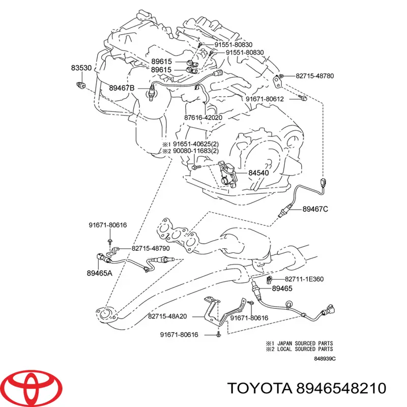 Лямбда-зонд, датчик кисню до каталізатора, лівий 8946548210 Toyota