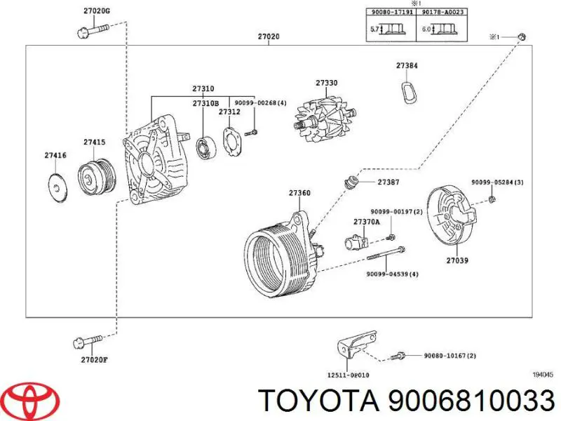 Підшипник генератора 9006810033 Toyota