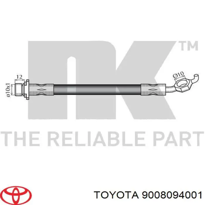 Шланг гальмівний передній, лівий Toyota 9008094001 ціна, від 11.94 USD