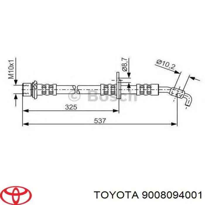 9008094001 Toyota шланг гальмівний передній, лівий